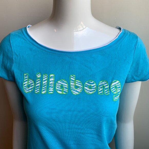 Billabong surf t-shirt blue zebra logo boat neck - Picture 3 of 5